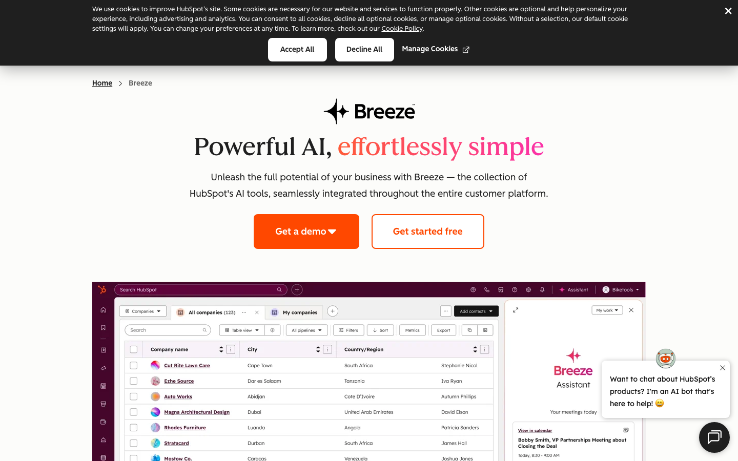 HubSpot Breeze product page screenshot